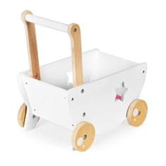 EcoToys 2150N Dřevěný bílý vozík pro panenky 2v1