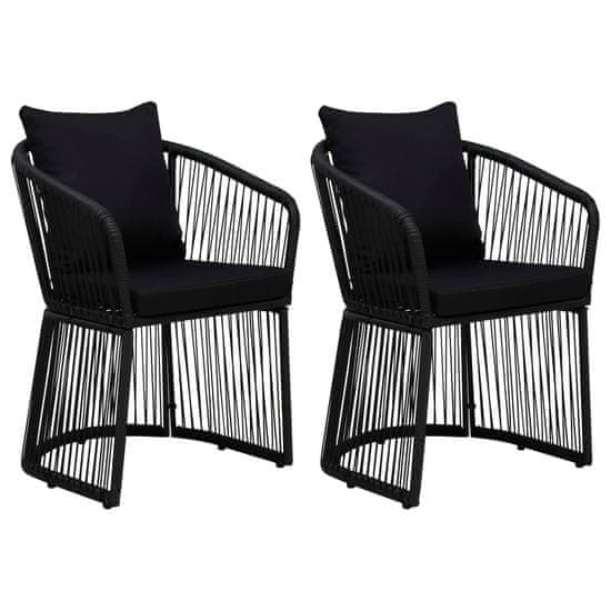 Greatstore Zahradní židle 2 ks s poduškami a polštáři PVC ratan černé