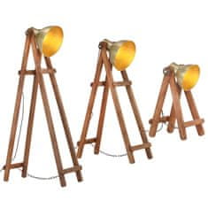 Greatstore Stojací lampy 3 ks mosazné E27 masivní mangovníkové dřevo