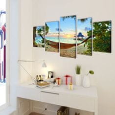 shumee Set tištěných obrazů na plátně pláž s houpací sítí 200 x 100 cm