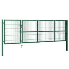 shumee Zahradní plotová brána se sloupky 350 x 100 cm ocel zelená