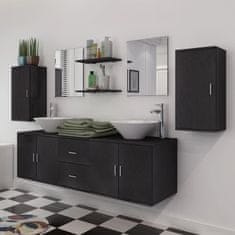 Greatstore 11kusový set koupelnového nábytku s umyvadlem a baterií, černý