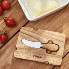 Homla Porcelánová máslenka MOOKA s nožem a akátovým víčkem bílá 11x16 cm