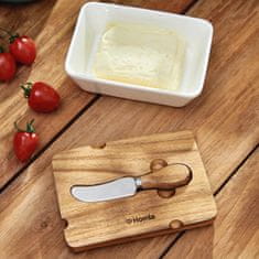 Porcelánová máslenka MOOKA s nožem a akátovým víčkem bílá 11x16 cm