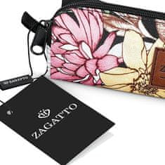 ZAGATTO Dívčí školní penál, černý s květy, jednokomorové zapínání na zip, logo v ekokůži, 21x10x5,2 cm, tubusový penál, ZG78