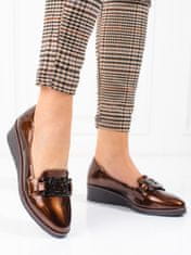 Amiatex Designové dámské Brązowy polobotky na klínku + Ponožky Gatta Calzino Strech, Brązowy, 37