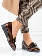 Amiatex Designové dámské Brązowy polobotky na klínku + Ponožky Gatta Calzino Strech, Brązowy, 37