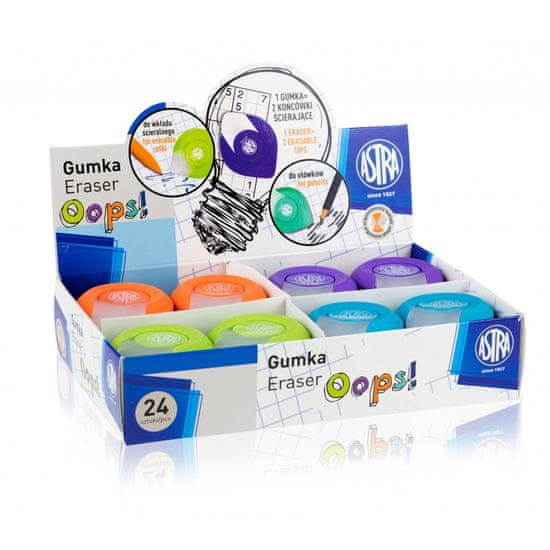 Astra Ergonomická guma OOPS!, 2v1, na tužky i pera, mix barev, krabička, 403120003