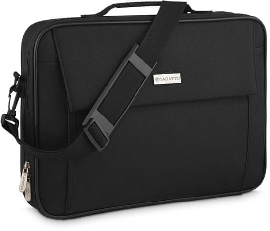 ZAGATTO Pánská brašna na 15,6" notebook, taška přes rameno černá, business taška, aktovka s popruhem přes rameno, prostorná, přihrádka na notebook 30x40x6, polstrovaná, připevnitelná k cestovnímu kufru ZG639