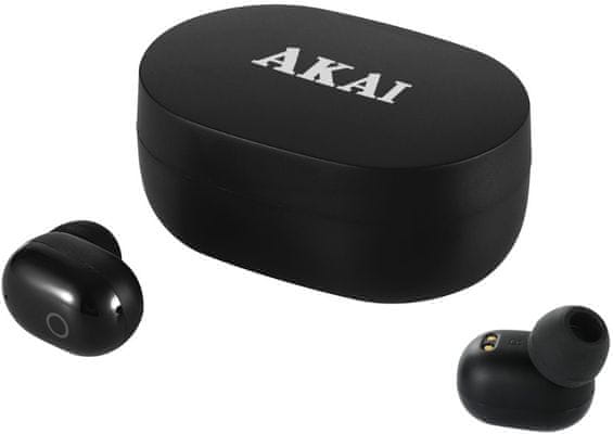  bezdrátová Bluetooth sluchátka akai BTE-J15 příjemný zvuk nabíjecí pouzdro špunty do uší dotykové ovládání 