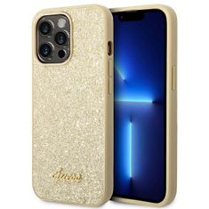 Guess Guess Glitter Flakes Metal Logo Case - Kryt Na Iphone 14 Pro (Zlatý)
