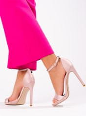 Amiatex Zajímavé dámské sandály růžové na jehlovém podpatku + Ponožky Gatta Calzino Strech, odstíny růžové, 37