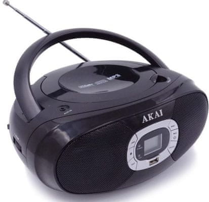  Bluetooth CD predvajalnik AKAI BM004A AUX in USB vhod in izhod za slušalke FM in AM tuner CD plošče vgrajeni zvočniki možnost delovanja na baterije