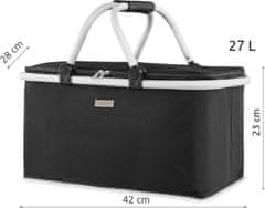 ZAGATTO Piknikový koš, skládací termokoš s rámem, na piknik, nákupy, zavazadla, cestování, 42x23x28 cm, 27 l, černý, ZG744