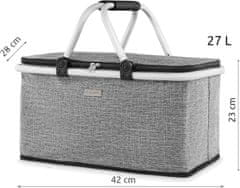 ZAGATTO Piknikový koš, skládací termokoš s rámem, na piknik, nákupy, zavazadla, cestování, vnitřní termovrstva, 42x23x28 cm, 27 l, šedý, ZG745