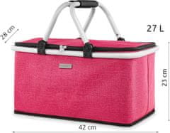 ZAGATTO Piknikový koš, skládací termokoš s rámem, na piknik, nákupy, zavazadla, cestování, vnitřní tepelná vrstva, 42x23x28 cm, 27 L, růžová, ZG746