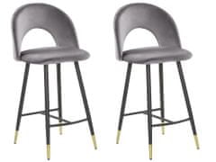 Beliani Sada 2 sametových šedých barových židlí FALTON