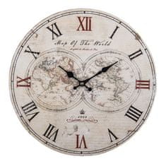 Clayre & Eef Nástěnné dřevěné hodiny s mapou světa 34 cm