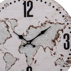 Clayre & Eef Nástěnné dřevěné hodiny s mapou 34 cm