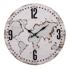 Clayre & Eef Nástěnné dřevěné hodiny s mapou 34 cm