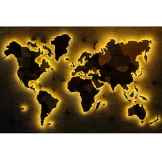 IZMAEL Nástěnná Dřevěná LED Mapa světa KP18071