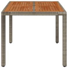 Vidaxl Zahradní stůl s dřevěnou deskou šedý 90 x 90 x 75 cm polyratan