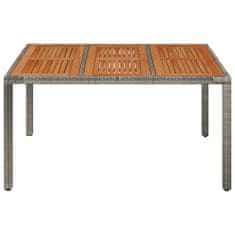 Vidaxl Zahradní stůl s dřevěnou deskou šedý 150 x 90 x 75 cm polyratan