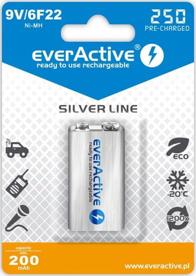 everActive Nabíjecí baterie SilverLine 9V 250mAh NiMH 1 ks.