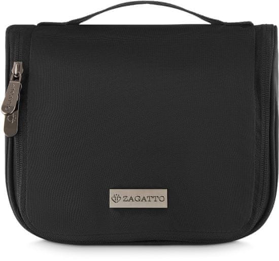 ZAGATTO Černá kosmetická taška s háčkem a zrcátkem, dámská, pánská, organizér na kosmetiku, prostorná, jednokomorová kosmetická taška, ZG731