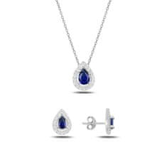 Klenoty Amber Luxusní stříbrná sada šperků - safírové slzičky