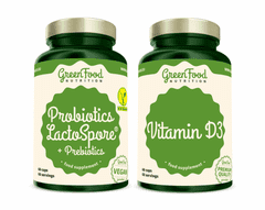 GreenFood Nutrition Probiotika LactoSpore + Prebiotics 60 kapslí + Vitamin D3 60cps.