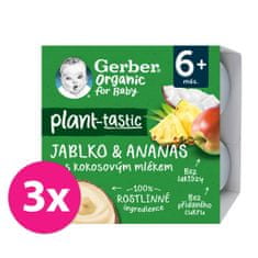 Gerber 3x Organic 100% Dezert rostlinný jablko a ananas s kokosovým mlékem (4x 90 g)