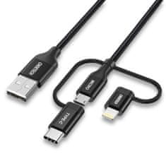 shumee USB kabel MFI Lightning USB Type C micro USB 3v1 1,2 m černý