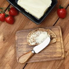 Homla Porcelánová máslenka NUUMO s nožem a víčkem z akátového dřeva černá 16x11 cm