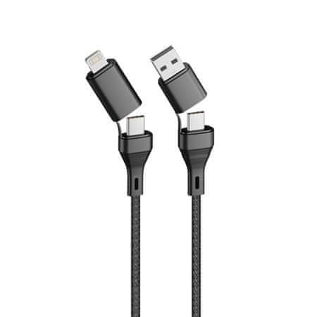 Levně Forever Datový kabel Core 4v1 USB-A+USB-C/USB-C+Lightning 1,2m 3A GSM117838, černý