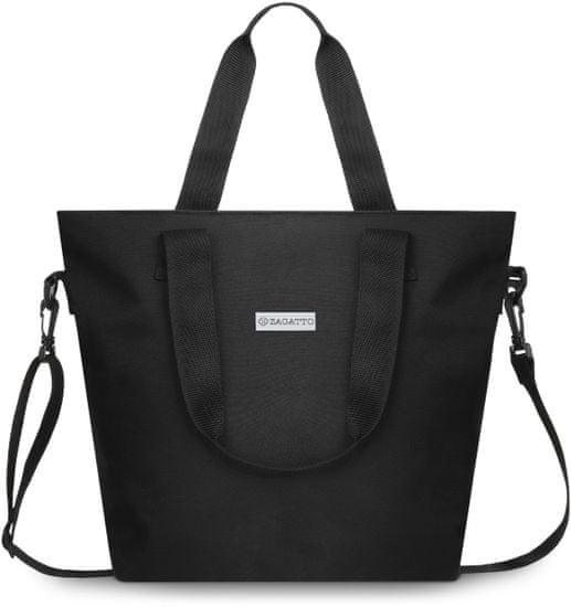 ZAGATTO Dámská velká nákupní taška černá, prostorná taška přes rameno, vejde se do ní formát A4, extra dlouhý popruh přes rameno, nákupní taška, 34x35x17, ZG740