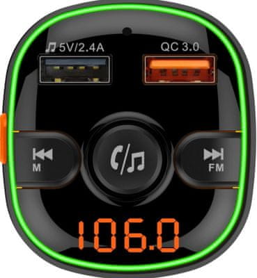  fm transmitter akai FMT-52BT usb nabíjení Bluetooth podsvícený led displej microSD slot na karty kompaktní provedení snadná montáž skvělý do auta 