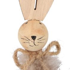 Homla JINGA dřevěná dekorace králíka s pírkem 4 cm