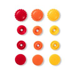 PRYM Plastové patentky "Color Snaps" kytičky, Prym Love, 13,6 mm, 21 ks, červené/oranžové/žluté