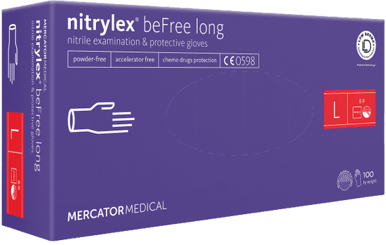 MERCATOR MEDICAL NITRYLEX BEFREE LONG Jednorázové nitrilové zdravotnické rukavice 100 ks