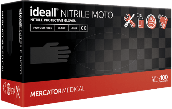 MERCATOR MEDICAL Ideall Nitrile Moto Ochranné nitrilové rukavice černé 100 ks
