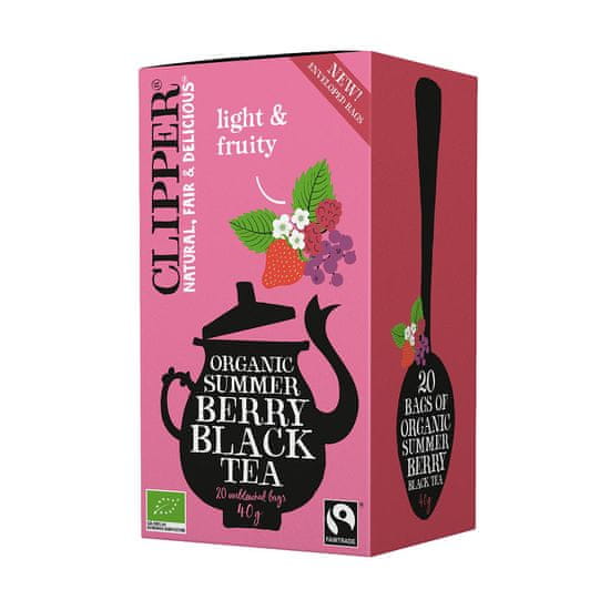 Clipper Britský organický černý čaj s černým rybízem, malinami a jahodami Fair Trade BIO "Organic Summer Berry Black Tea" 40g (20 sáčků x 2g) Clipper