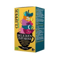 Clipper Britský výběr pěti BIO fairtradových čajů a nálevů 'Delicious Infusions | Snore & Peace / Liquorice & Peppermint / Berry Burst / Lemon & Ginger / Detox' 40g (5x4x2g) Clipper