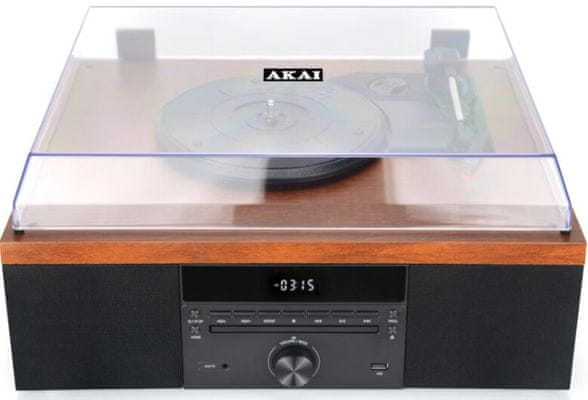 sodoben bluetooth gramofon akai att-14bt 3 hitrosti predvajanje plošč 33 45 78 rpm rca izhodi zaščita pred prahom usb aux in vhod po meri zvočniki 5 W ravna roka fm tuner cd pogon