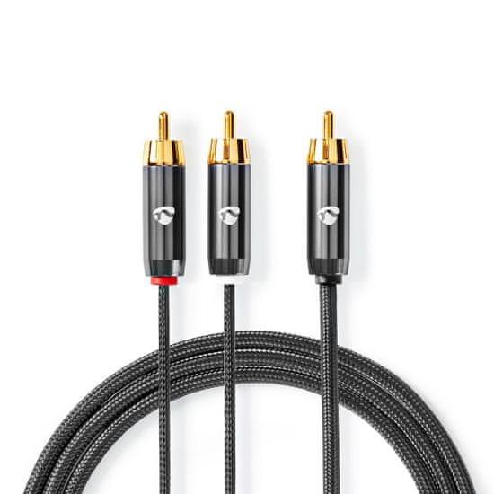 Nedis Fabritallic propojovací audio kabel k subwooferu zástrčka cinch - zástrčka 2x cinch, 3 m (CATB24000GY30)
