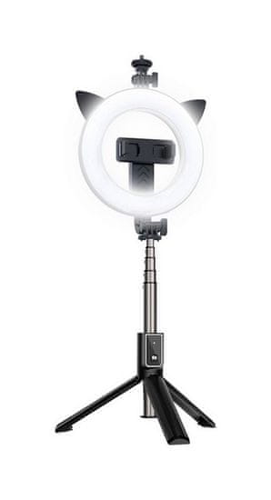 TopQ Bluetooth selfie tyč Ring Light P40D-3 s LED osvětlením černá 55727