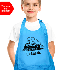Kariban Dětská zástěra na vaření se jménem - Parní lokomotiva Barva: Modrá (Lagoon)