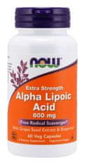 NOW Foods Alpha Lipoic Acid (Kyselina Alfa Lipoová) with Grape Seed Extract & Bioperine, 600 mg, 60 rostlinných kapslí