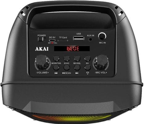 hordozható hangszóró akai ABTS-V10 szuper hangzás bluetooth usb aux bemenet led fények karaoke funkció fm tuner 10 watt teljesítmény led diódák