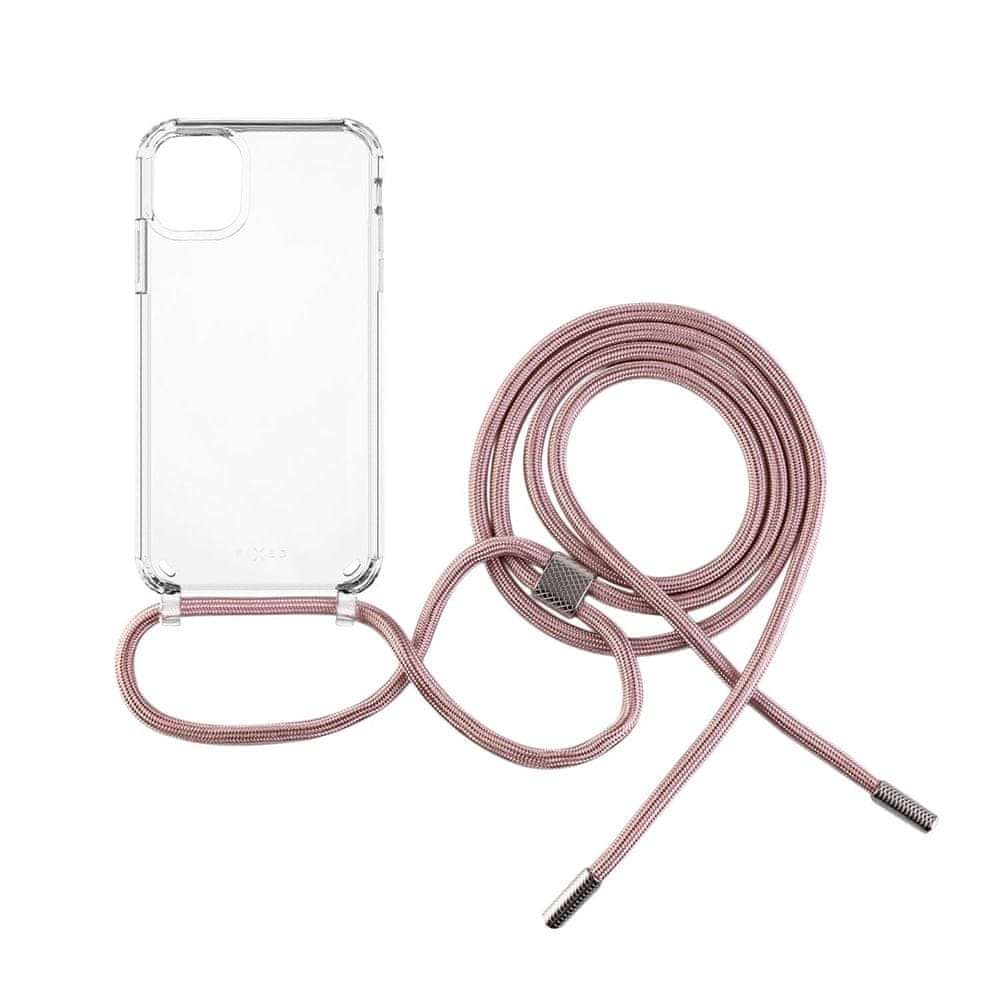 Levně FIXED Pouzdro Pure Neck s růžovou šňůrkou na krk pro Apple iPhone 11 FIXPUN-428-PI